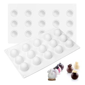 RoseFlower 2pcs Truffle Sphere Silicone Mold, 15-Cavity Silicone Mini Cake Ball Mold, 3D Silicone Baking Mold for Cake Decoration Dessert Mousse Pastry Chocolate Jelly Ice Cream, Round Ball Shape