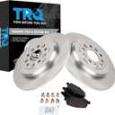 TRQ Rear Ceramic Brake Pad and Rotor Set Compatible with 1519 Ford Explorer Base with Standard Duty Brakes; 1219 Ford Flex with Standard Duty Brakes; 1319 Ford Taurus SE SEL Limited