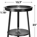 Gadroad Round End Table with Storage Shelf, 2 Tier Farmhouse Side Table Nightstand for Living Room, Bedroom, Wood Tabletop & Black Metal Frame, Black 15.7 * 15.7 * 23.0inches