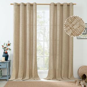 Toffee Linen Curtains 96 Inch Length for Living Room/Bedroom 2 Panels, Thick Burlap Textured Light Filtering Non See Through Grommet Farmhouse Country Drapes, Each 52 Inch Wide (52"W x 96"L (Pack of 2), Toffee)