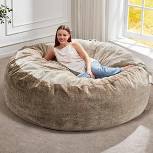 Hobestluk Bean Bag Chairs Giant Beanbag Chair with Filler, Memory Foam Bean Bags with Fluffy & Machine Washable Cover, Bean Bag Chairs for Aduts for Living Room, Bedroom (BROWN, 5FT - 50 x 50 x 24)