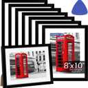 HOMERHYME 8x10 Picture Frame Set of 8, Black Photo Frames for Tabletop or Wall Display, Fits Pictures 5x7 with Mat or 8x10 Without, Frame Collage with HD Plexiglass for Home Wall Decor, with Gadget