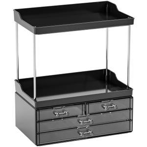 Yieach Bathroom Counter Organizers and Storage,Black Acrylic Makeup Organizers with Drawers for Vanity,Bedroom,Plastic Skincare Organizer for Dresser Top Beauty,Cosmetic,Lotion and Perfume Organizer
