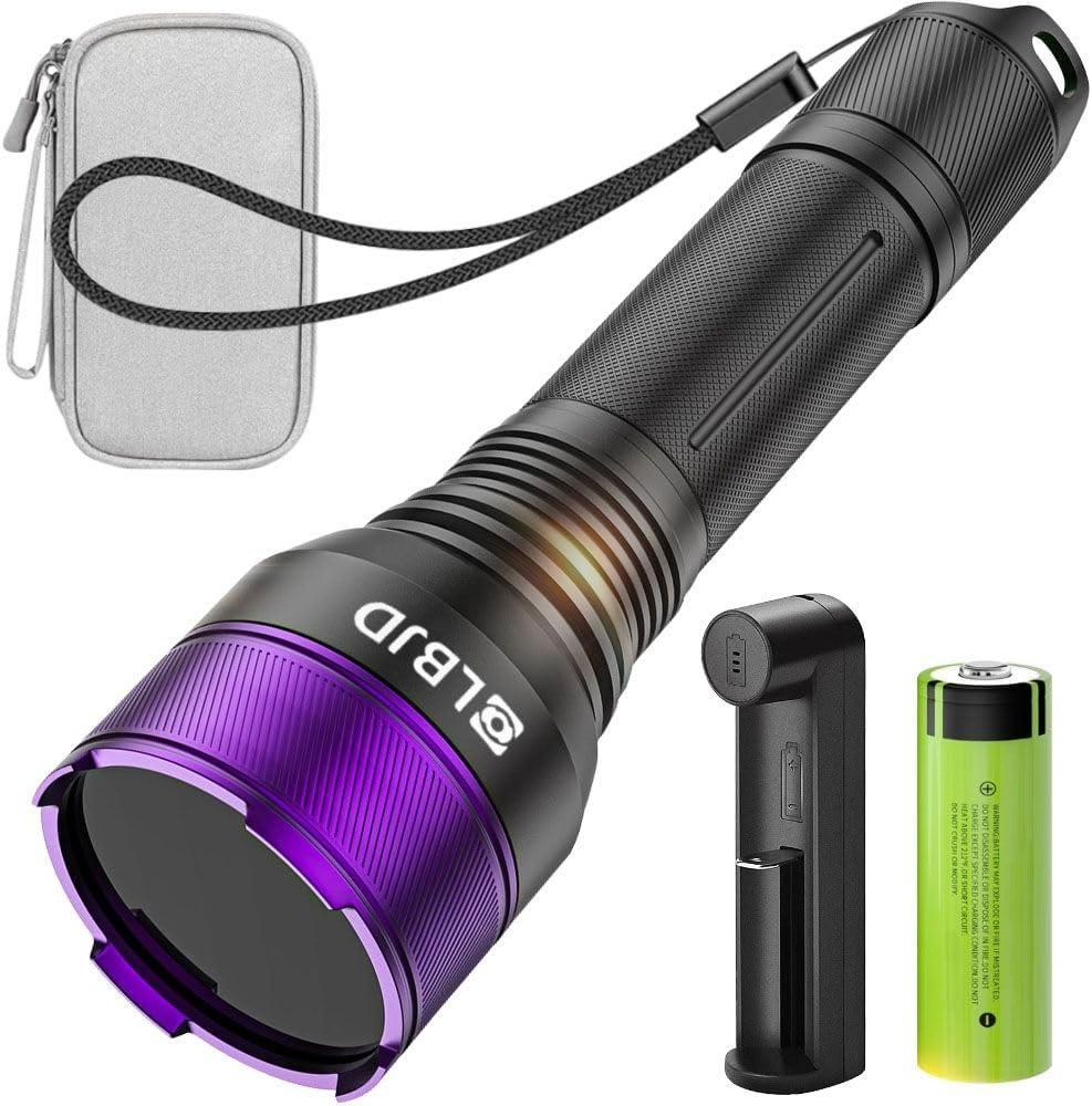 365NM UV Blacklight Flashlight, 4-core Filtered LED, High Power and Long Range Professional Grade Beam for Yooperlite Hunting, Detection of Pet Urine, Resins and Professional Applications