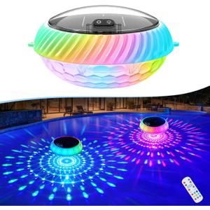 Floating Pool Lights Solar Powered, 7.6 Inch RGB Upper & Lower Color Changing Solar Pool Lights that Float with Dynamic Lighting Effects, IP68 Waterproof Floating Light for Pool Party Decor(1) (White)