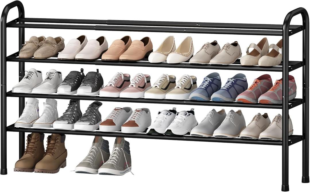 STO STO Long Expandable Shoe Rack 4-Tier, Adjustable Length 33.747.5 Shoe Organizer, Metal Shoes Storage Shelf, Holds Up to 30 Pairs, Non-Slip Feet, for Closet, Entryway, Hallway, Front Door, Black