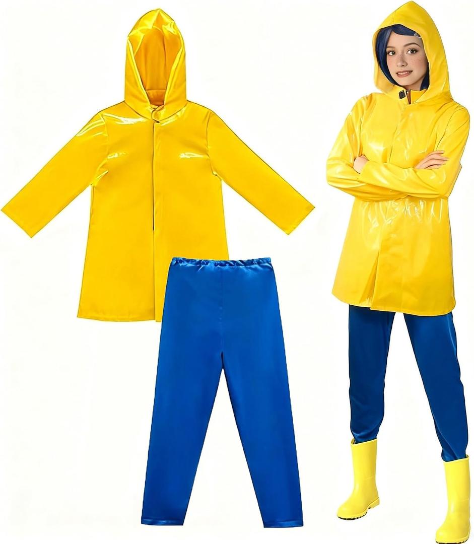 Costume Adult Women Yellow Raincoat and Blue Pants Costume Set Halloween Cosplay Accessories Merchandise M (65-68.9inches/165-175cm) 