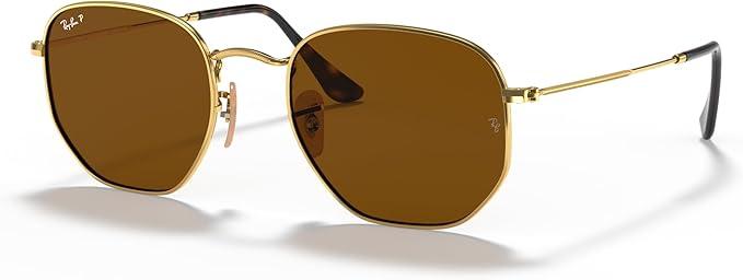 Ray-Ban unisex-adult Rb3548n Hexagonal Flat Lens Hexagonal Sunglasses (Gold/Polarized B-15 Brown)