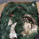 SHareconn 9FT Prelit Christmas Garland Decorations with Multi-Color LED Lights, Battery-Operated Timer, Lighted Garland with Ball Poinsettia for Mantle Table Fireplace Stairs Railing Indoor Decor (9FT-Champagne gold)