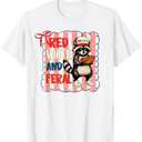 Red White And Feral Funny Raccoon Hotdog Coquette 4th July T-Shirt for Men Women Kids, Size S