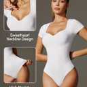2 x IUGA Short Sleeve Bodysuit for Women Tummy Control Body Suit Sweetheart Neckline Going Out Tops (Small, White)