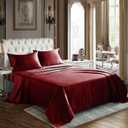 CozyLux Satin Sheets Full Size - 4 Piece Burgundy Bed Sheet Set with Silky Microfiber, 1 Deep Pocket Fitted Sheet, 1 Flat Sheet, and 2 Pillowcases - Smooth and Soft