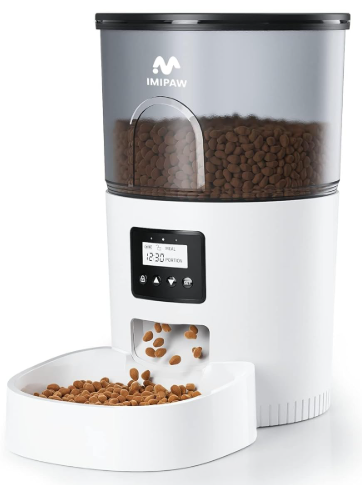 IMIPAW Automatic Cat Feeders, 3L Timed Cat Dry Food Dispenser with Desiccant Bags, Dual Power Supply, Programmable Portion Size, 6 Meals, 20 Portions Per Day, Auto Pet Feeder for Cats and Small Dogs