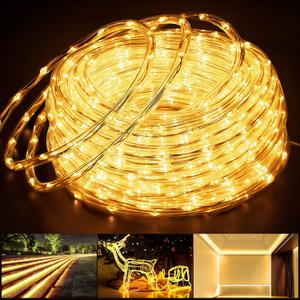 OMIKA Connectable 66FT 800 LED Rope Lights Outdoor, Warm White Rope Light Plug in, Outdoor String Light Waterproof Decorative Lighting for Deck Patio Yard Garden Pathway Camping Room Indoor Decor