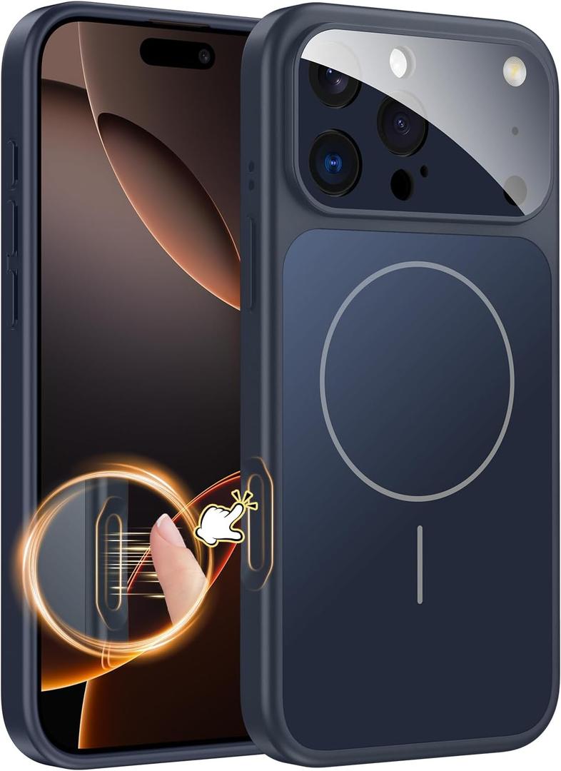 Magnetic for iPhone 16 Pro Case with Camera Lens Protector, Compatible with MagSafe, Camera Control Button, Slim Shockproof Phone Cover for iPhone16 Pro, Blue