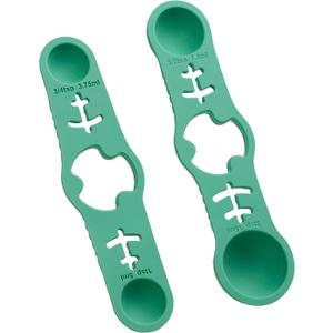 Silicone Magnetic Measuring Spoons, 2 Pack Coffee Measuring Spoons(4-size) - Equipped with strong N50 magnets  securely attach to any metal surface, Suitable for dry and liquid ingredients(Green)