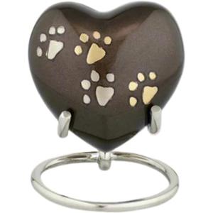 Urn for Ashes Paw Heart Funeral Cremation Memorial Keepsake Pet Dog Cat |with Stand (Brown 3")