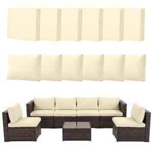 12pcs Outdoor Patio Cushion Covers Replacement, 24" Zippered Outdoor Cushion Covers Waterproof, UV Resistant & Washable Patio Furniture Cushion Covers Waterproof for Patio Sectional, Covers Only Beige