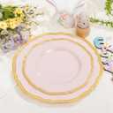 Hioasis 60pcs Pink Plastic Plates - Pink and Gold Disposable Dinnerware with Gold Rim, Heavy-duty, 10 inch, Dinner Plates for Party & Mothers Day