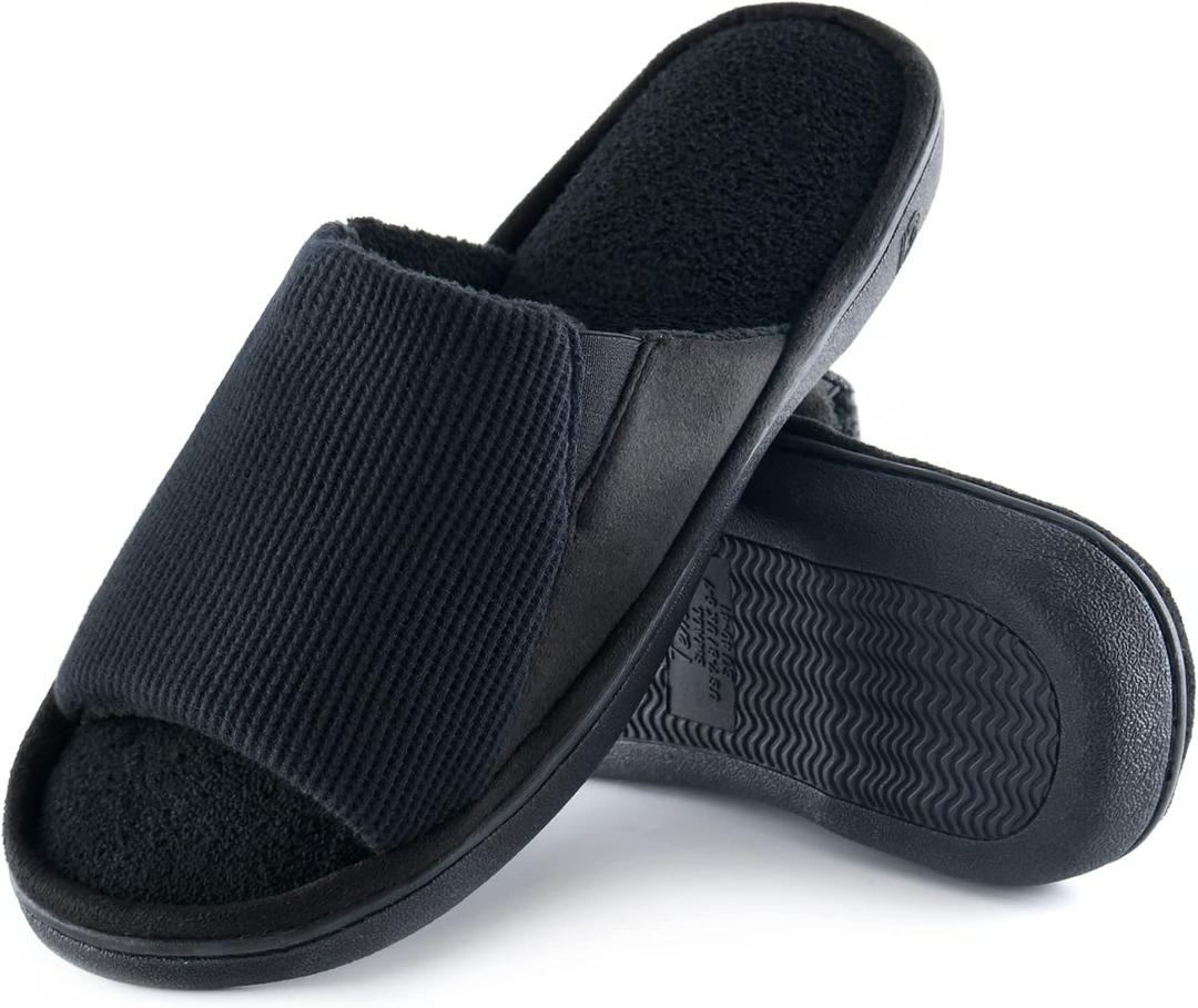 Cozy Men's Open Toe House Slippers Memory Foam,Comfy Slip On Indoor Slipper for Men Breathable, Non-Slip Soft Bedroom Home