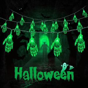 JMEXSUSS Halloween String Lights,15.2ft 30 LEDs Skeleton Hand String Lights Battery Operated, Halloween Lights Indoor & Outdoor for Cosplay Party Decor Home(Green)