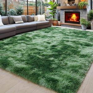 Area Rugs 9x12 for Living Room, Ultra Soft Fluffy Rugs for Bedroom, Non-Slip Furry Large Rug for Teen Girls and Boys,Nursery Kids Room Dorm Home Decor, High Pile Plush Floor Carpet, Tie-Dyed Green