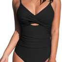CUPSHE One Piece Swimsuit for Women Bathing Suits Twist Front Cutout Adjustable Straps Ruched Swimwear, Large