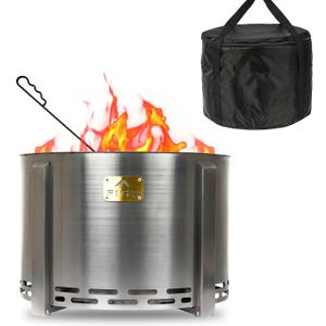 Smokeless Firepit - 18 Inch - Stainless Steel Fire Pit - Wood Fire Pits for Outside with Stand, Removable Ash Rake, Fire Poker & Fire Pit Cover - Smokeless Firepit for Outside, Bonfire, BBQ, Backyard (Silver)