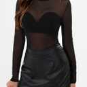 SOFIA'S CHOICE Women's Sheer Mesh Top Long Sleeve See Through Shirts Mock Neck Sexy Fitted T Shirt Black X-Large (XL)