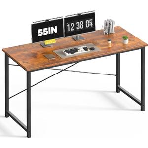 DUMOS 55 Inch Computer Office Desk Writing Gaming Study Work Large Desks for Bedroom Home Office with Metal Frame Simple Modern PC Table Workstation, Wood Brown