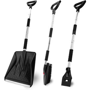 OCGIG 3-in-1 Portable Snow Shovel Kit with Ice Scraper and Snow Brush, Emergency Collapsible Design Snow Remover Set for Garden, Camping, Car, Trucks and Other Outdoor Activities