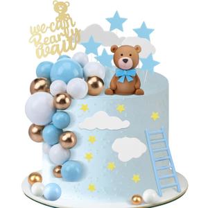 Yinder 37 Pcs Bear Cake Decoration Toppers for Baby Shower Decorations with Balls We Can Bearly Wait Happy Birthday Mini Bear Figurine Cake Party Birthday Supplies (Cute)
