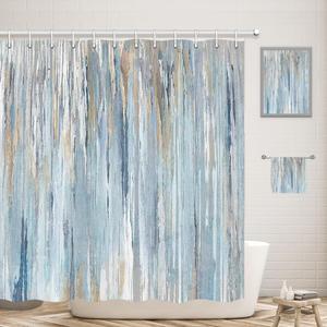 JAWO Abstract Shower Curtain Modern Shower Curtain Sets for Bathroom Gray Blue Beachy Aesthetic Stripe Contemporary Minimalist Painting Fabric Bathtub Curtains Navy Blue Tan Arabic Pattern Curtains (72"W x 72"L (Pack of 1))