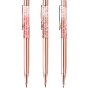 ZZTX 3 Pcs Rose Gold Ballpoint Pens Metal Pen Bling Dynamic Liquid Sand Pen Pretty Pens With Refills Black Ink Office Supplies Gift Pens For Christmas Wedding Birthday