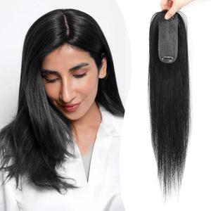 Urbeauty Hair Toppers for Women Real Human Hair for Thinning, 16 inch 2x5Silk Base Upgrade Topper, Clip-in Volume Enhancer, Natural-Looking, No Glue, Breathable, Lightweight (#1B)