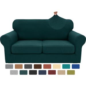 XINEAGE 2026 New 3 Pieces Couch Covers for 2 Cushion Sofa Super Stretch Loveseat Slipcover Pet Dog Universal Slip Cover Anti Slip Love Seat Furniture Protector (Blackish Green, 55"-69")