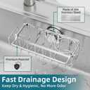 TAILI 4-in-1 Sink Caddy with Strong Suction Cup, Sponge Holder for Kitchen Sink Organizer, Removable, Rustproof, Stainless Steel Holder for Sponge, Brush, Scrubber, Scraper - Silver