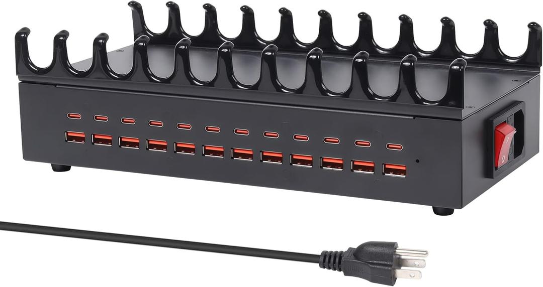 300W Charging Station for Multiple Devices - 24 Ports USB Fast Charging Station with Smart Power Delivery - Kindle, Phone, Tablet Charger Station for Home, Office, School