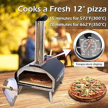 KT THERMO Wood Fired Pizza Oven, Portable Min Pizza Oven for Outdoor Cooking, Includes Pizza Grill, Pizza Peel and Pizza Stone