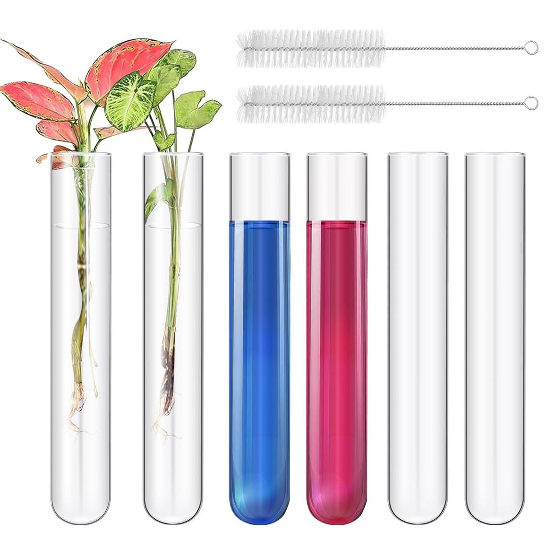6 Pcs 100ml Large Glass Test Tube,3.3 Borosilicate Clear Big Glass Test Tube Vase for Scientific Experiment,30mm ODx200mm Length Round Bottom Test Tubes for Hydroponic Flower Home Office Decor