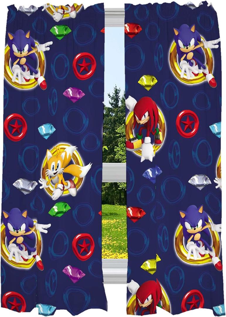 Sonic the Hedgehog Kids Window Curtains, 84 Inch Length 2-Panel Set, Semi Light Filtering Drapes for Bedroom & Playroom, (Officially Licensed Product) by Franco (82"W x 63"L (Pack of 1))