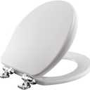 Bemis Alesio Slow Close Toilet Seat, Sleek Chrome Hinges and Adjustable Perfect Fit Wood Seat, Made in USA, Round, White