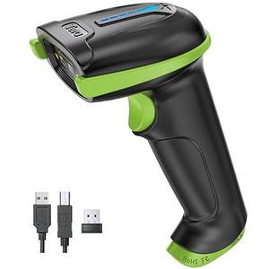 Tera Barcode Scanner Wireless Versatile 2in1 (2.4Ghz Wireless+USB 2.0 Wired) with Battery Level Indicator 328 Feet Transmission Distance Rechargeable 1D Laser Bar Code Reader USB Handheld (Green)