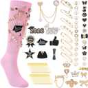 JATEBI 2026 Graduation Junk Sock Charm Bullk with 78pcs Gold Brooches Pins, 8pcs Senior Grad Patches for DIY Decor(Pink Socks)