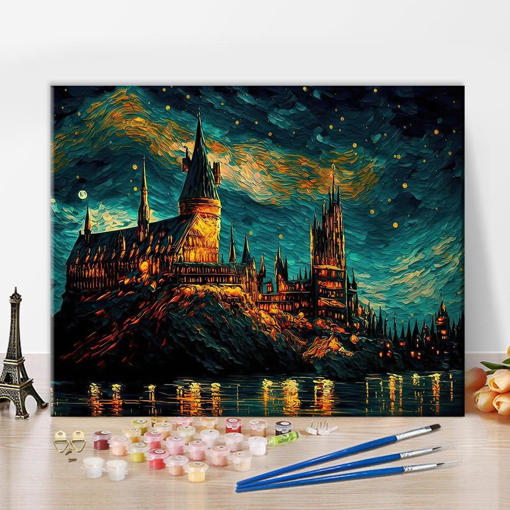 TUMOVO Castle Paint by Numbers, Abstraction DIY Paint by Numbers for Adults, Colorful Acrylic Paint by Numbers with Brushes and Pigment for Home Wall Decoration, 16x20 Inch