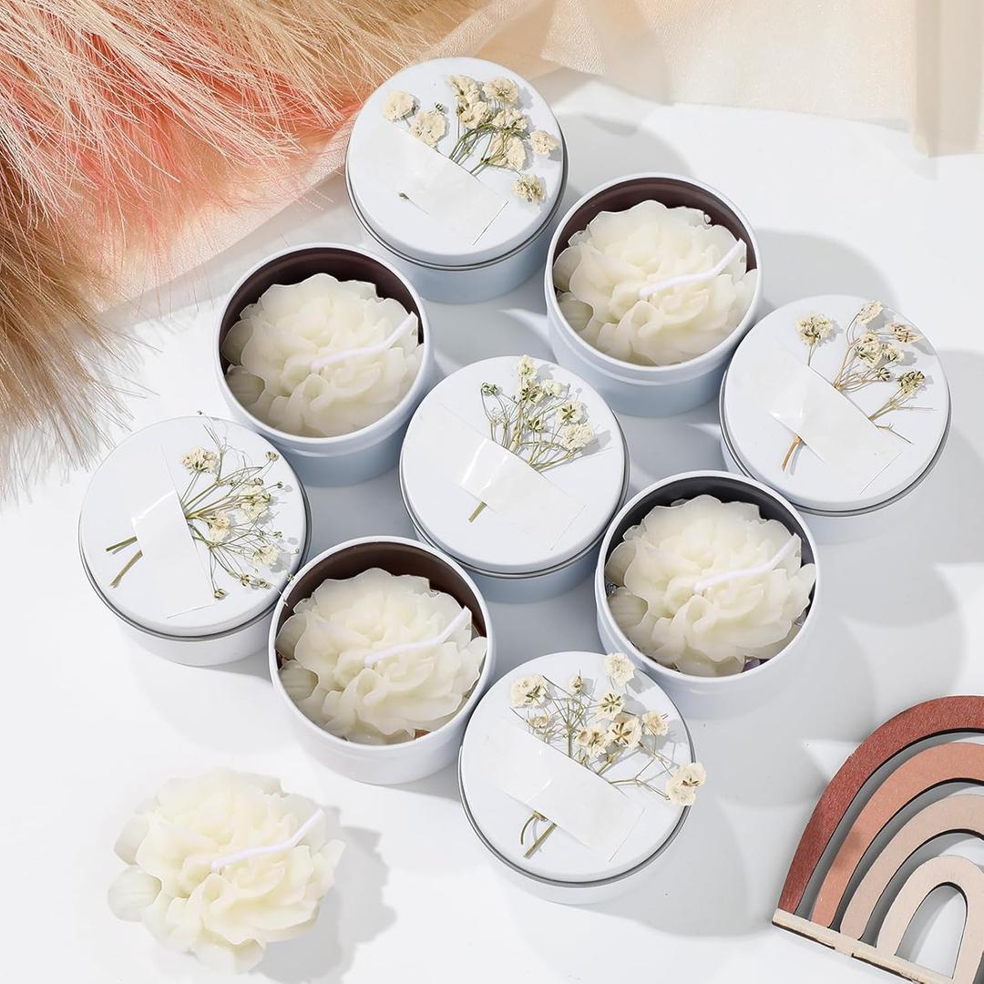 12 Pcs Bridesmaid Gift Scented Candles Valentine's Day Bridesmaid Proposal Candle Soy Wax Flower Candles Sets for Women Maid of Honor Wedding Bridal Shower Favors for Guests(White)