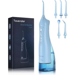 TOVENDOR Electric Water Flosser, Cordless Rechargeable Dental Oral Irrigator IPX7 Waterproof 300ML Travel Water Teeth Cleaner with 5 Tips for Braces Care Teeth Gums Cleaning, Home Office Daily Use (Z-light Blue)