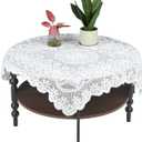 SynHHergyx Small Square Tablecloth Lvory Lace Tablecloth Side Table Cover Crochet Tablecloth for Round Coffee Table Topper Furniture 35 X 35 Inch