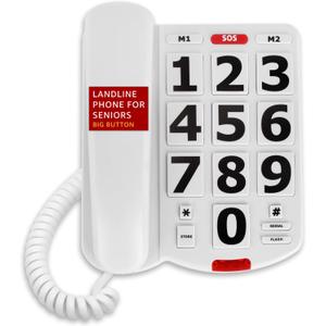 Uvital Big Button Phone for Seniors, Landline Phone for Elderly with Big Buttons, 2 One-Touch Speed Dial Keys & an SOS Emergency Button, Visual Ringer, Adjustable Volume