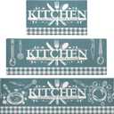 Kitchen Mats for Floor with Grid Design, Farmhouse 3 Piece Washable Absorbent Runner Rugs Non Slip Cushioned Kitchen Mat Comfort Rug Set for Kitchen, Floor, Office (17*30+17*47+17'*59", Turquoise)